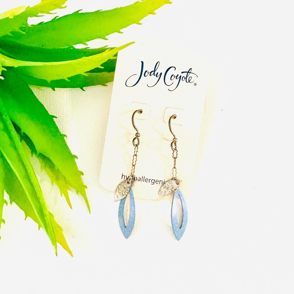 Jody Coyote Blue And Silver Leaf Earrings